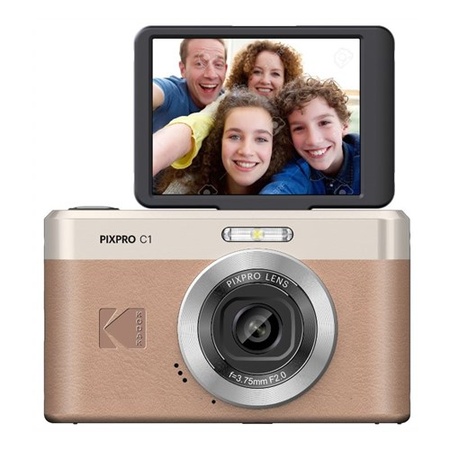 Kodak C1 compact camera, kantelbaar scherm, bruin
