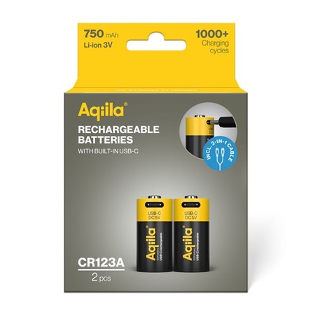 CR123A batterij Oplaadbaar Aqiila USB-C 750 mAh Li-Ion 3V 2