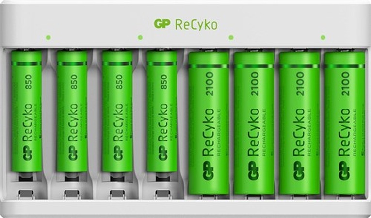 USB 8 slots batterijlader incl.4x AA 2100 mAh-4x AAA 850 mAh